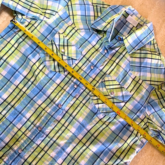 ÁNGEL RANCH plaid western shirt, blue/green, pretty pearl snaps. Size L - Picture 11 of 15